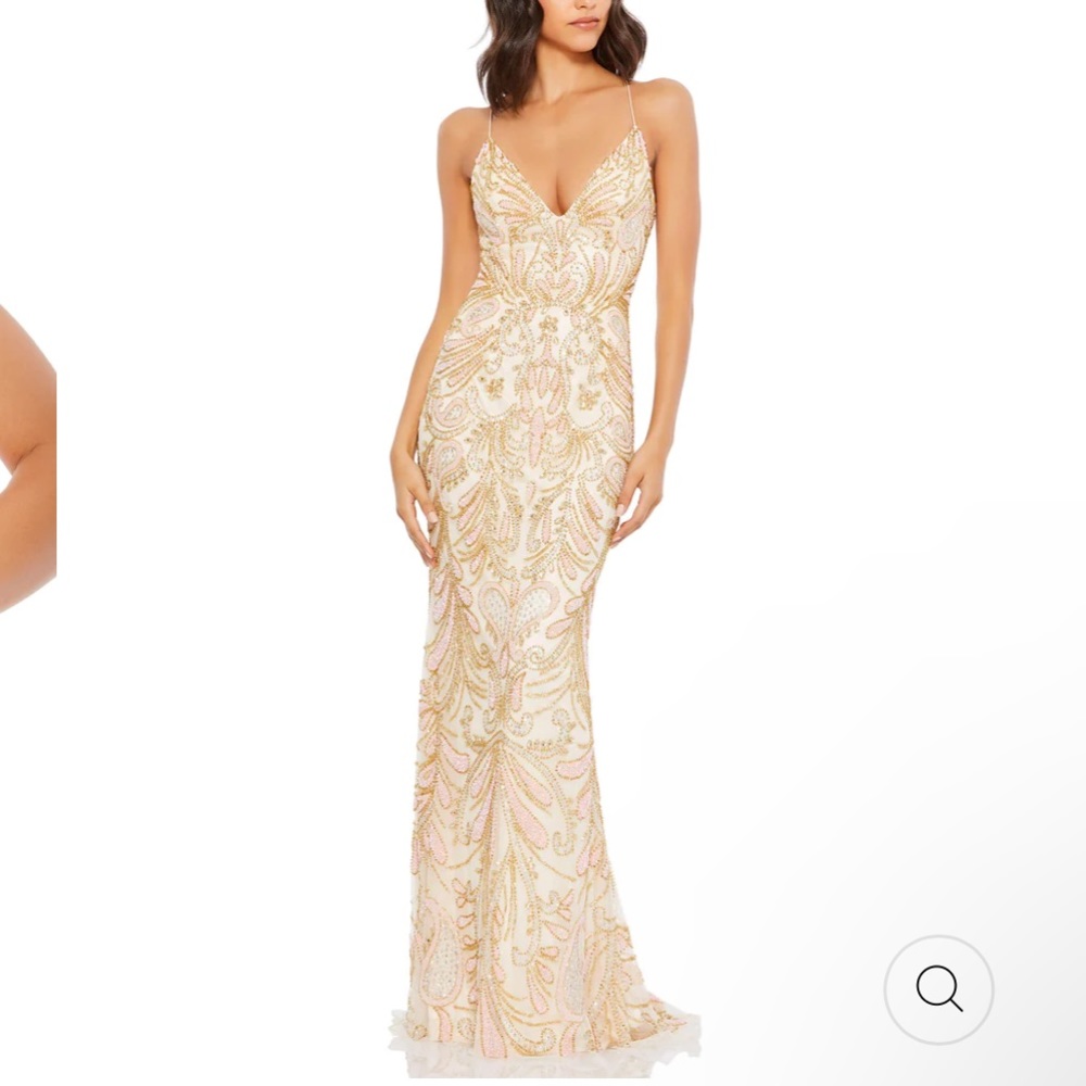 Mac Duggal Elegant Gold and Cream Maxi Gown